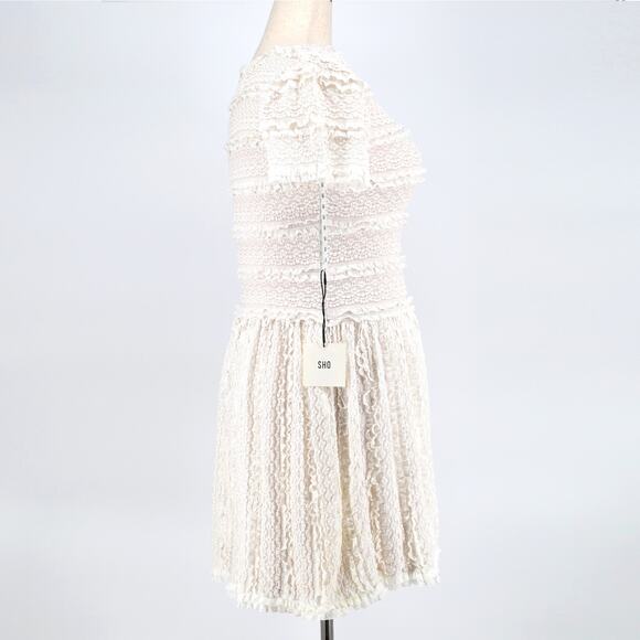 Sho By Tadashi Shoji Women White Pucker Lace Drop Waist Cocktail Dress Size L - Picture 5 of 6
